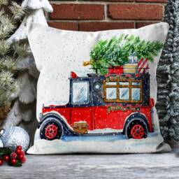 Christmas Pillow Cover/New Year Red Home & Car, Glass Tree Pillowcase/Winter Deer Cushion Case/Winter View Cover - thumbnail 3