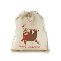Personalised Christmas Sloth Gift Sack, Xmas Drawstring Bag