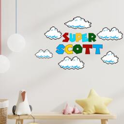 Super Name Wall Decal - Above Crib Boy Stickers Clouds Bed For Nursery Decor Game Room R98 - thumbnail 3
