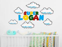 Super Name Wall Decal - Above Crib Boy Stickers Clouds Bed For Nursery Decor Game Room R98 - thumbnail 1