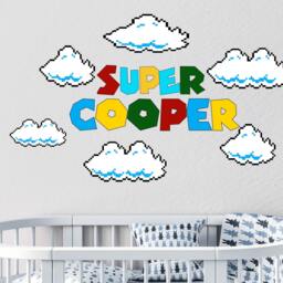 Super Name Wall Decal - Above Crib Boy Stickers Clouds Bed For Nursery Decor Game Room R98 - thumbnail 2