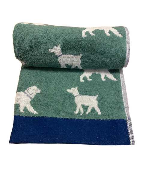Green Dog Jacquard Bath Towel 100% Turkish Cotton, Navy Border - image 1