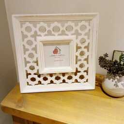 Large Geometric Carved Mango Wooden Photo Frame - The Home & Hearts Shop Rustic Shabby Wedding Gift Christmas Picture - thumbnail 1