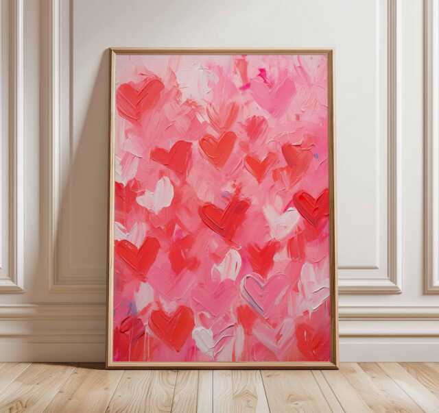 Abstract Heart Poster Red Pink Love Wall Art Modern Romantic Painting Print Valentine's Day Decor Bold Brushstroke Artwork Home Decoration - image 1