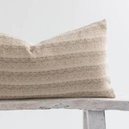 Woven Lumbar Pillow Cover, Light Brown Striped Cotton, Bamboo Reverse - thumbnail 2