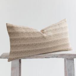 Woven Lumbar Pillow Cover, Light Brown Striped Cotton, Bamboo Reverse - thumbnail 3