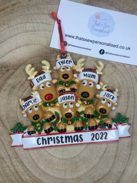 Personalised Reindeer Family Christmas Tree Ornament Decoration Gift - image 1