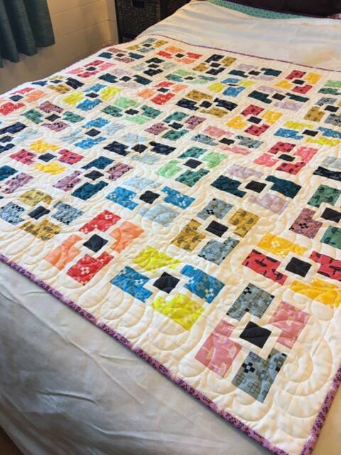 "Handmade Geometric Lap Quilt Bright Cotton Baby Blanket - 51"" X 51" - image 1