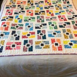"Handmade Geometric Lap Quilt Bright Cotton Baby Blanket - 51"" X 51" - thumbnail 4