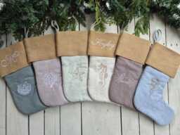Coastal Christmas Stockings, Marine Life Stockings, Pure Linen Stocking, Burlap - thumbnail 1
