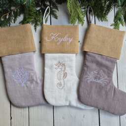 Coastal Christmas Stockings, Marine Life Stockings, Pure Linen Stocking, Burlap - thumbnail 3