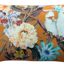 Orange Cushion Cover Tropical Rainforest With White Royal Cockatoos & Exotic Flowers - thumbnail 3