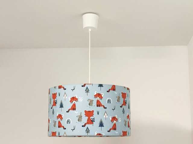 Blue Fabric Pendant Lampshade With Red Panda & Rabbit Motifs - Ideal Gift For Christmas, Birthdays, Or A New Baby Shower Perfect Bedroom Playroom - image 1