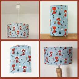 Red Panda Blue Fabric Lampshade/Pendant Light - Children's Lighting Woodland Baby Room Birthday/Shower Room/Playroom - thumbnail 4