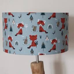 Blue Fabric Pendant Lampshade With Red Panda & Rabbit Motifs - Ideal Gift For Christmas, Birthdays, Or A New Baby Shower Perfect Bedroom Playroom - thumbnail 2