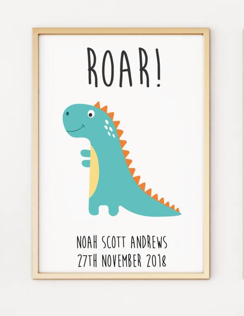 Personalised Dinosaur Kids Bedroom Playroom A4 Poster Print Po69 - image 1