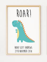 Personalised Dinosaur Kids Bedroom Playroom A4 Poster Print Po69 - thumbnail 1