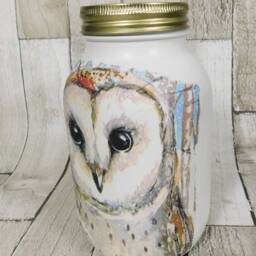 Woodland Owl Decoupage Kilner Jar Vase, Pen Pot, Brush Holder - thumbnail 3