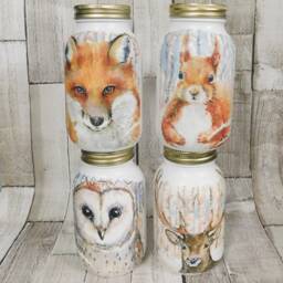 Woodland Owl Decoupage Kilner Jar Vase, Pen Pot, Brush Holder - thumbnail 2
