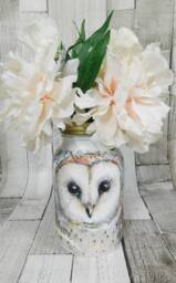 Woodland Owl Decoupage Kilner Jar Vase, Pen Pot, Brush Holder - thumbnail 1