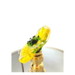 Finial - Venetian Glass Lamp -Yellow & Green Flower Brass Or Nickel Hardware - thumbnail 2