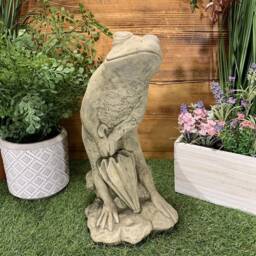 Stone Garden Cute Tall Frog With Umbrella Statue Ornament - thumbnail 2