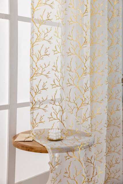2 Colours Custom Curtains Gold Foil Tree Branch Sheer Curtain For Bedroom Living Room - image 1