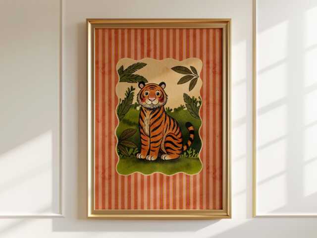 Tiger in The Jungle Art Print Whimsical Nursery Decor - image 1