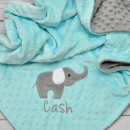 Personalized Baby Blanket Elephant-Personalized Elephant Baby Blanket-Elephant Minky Blanket-Aqua Blanket Girl - thumbnail 3