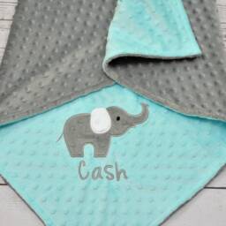 Personalized Baby Blanket Elephant-Personalized Elephant Baby Blanket-Elephant Minky Blanket-Aqua Blanket Girl - thumbnail 2
