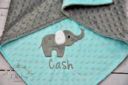 Personalized Baby Blanket Elephant-Personalized Elephant Baby Blanket-Elephant Minky Blanket-Aqua Blanket Girl - thumbnail 1