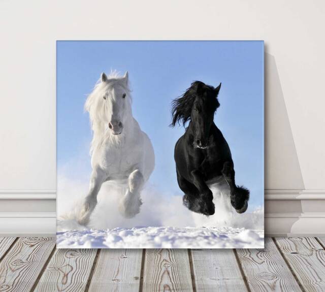 Galloping Horses Coastal Canvas - Black & White Surf Print, UK Equine Wall Art - image 1