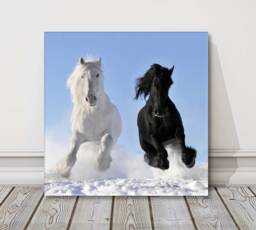 Galloping Horses Coastal Canvas - Black & White Surf Print, UK Equine Wall Art - thumbnail 1