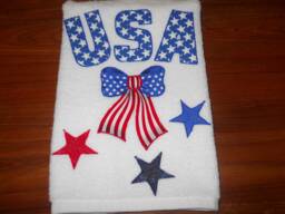 Appliqued Patriotic Hand Towel Usa Stars & Bows Decor - thumbnail 1