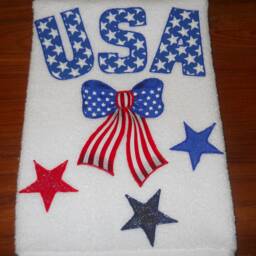 Appliqued Patriotic Hand Towel Usa Stars & Bows Decor - thumbnail 4