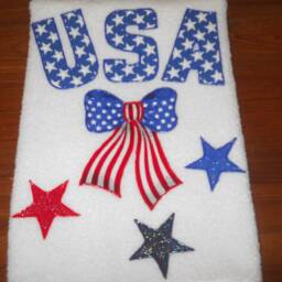 Appliqued Patriotic Hand Towel Usa Stars & Bows Decor - thumbnail 3