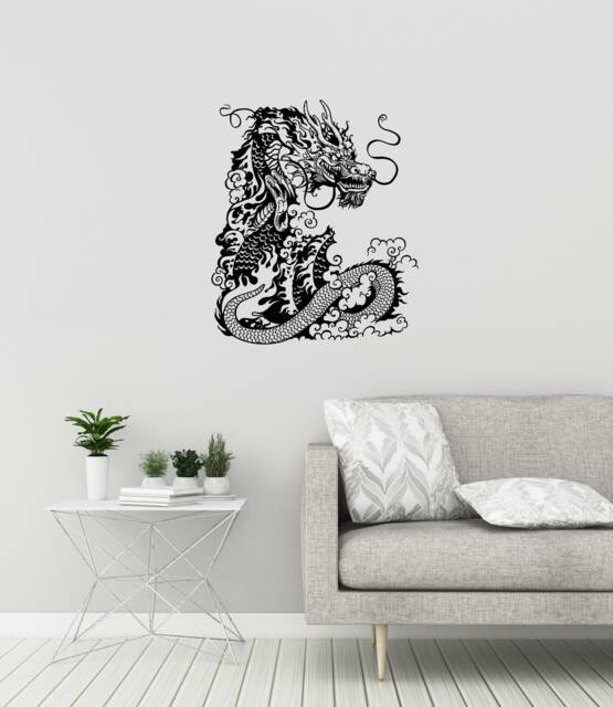 Oriental Dragon Vinyl Wall Decal Asian Fantasy Symbol Of Good Luck Beast Room Interior Sticker Mural 2941Di - image 1