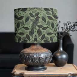 Green Raven Lamp Shade, Cylindrical Floor, Ceiling Or Table Light Cover, Witchy Botanical Bedroom Decor, Fairycore Gothic Gift For The Home