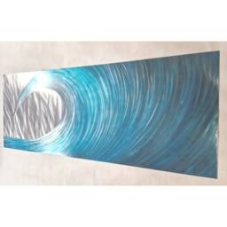 "Modern Teal & Silver Metal Wave Wall Art, " - thumbnail 3