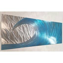 "Modern Teal & Silver Metal Wave Wall Art, " - thumbnail 2