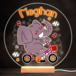 Funny Elephant On Bike Colourful Round Personalised Gift Led Lamp Night Light - Bedroom