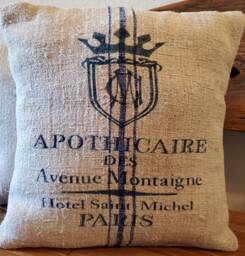 "Antique Hand-Woven Grain Sack 16""x16" - thumbnail 1