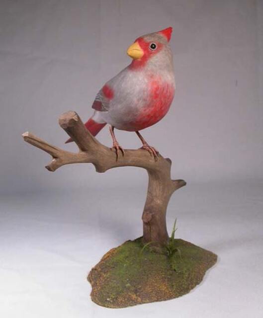 Pyrrhuloxia On Branch Wooden Carved Bird - image 1
