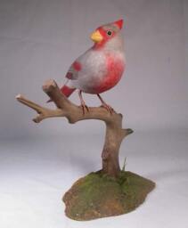 Pyrrhuloxia On Branch Wooden Carved Bird