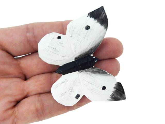 White Cabbage Butterfly Wooden Figurine - Hand Carved Nature Decor Gift - image 1