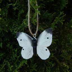 White Cabbage Butterfly Wooden Figurine - Hand Carved Nature Decor Gift - thumbnail 4