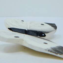 White Cabbage Butterfly Wooden Figurine - Hand Carved Nature Decor Gift - thumbnail 2