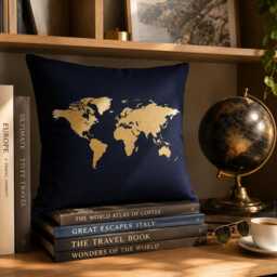 World Map Pillow, Gold Pillow Cover, Travel Lover Gift, Wanderlust Decor, Explorer Living Room Throw Adventure Home Decor - thumbnail 3