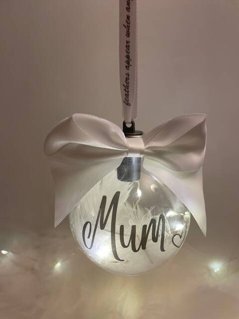 Light Up Memorial Bauble, Christmas Personalised Feather Christmas, Bauble - image 1