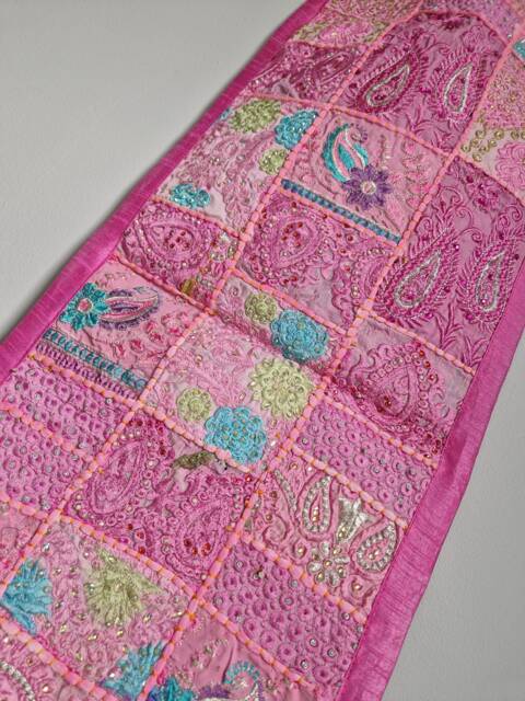 Embroidered Table Runner. Patchwork Sari Wall Hanging Made in India - image 1